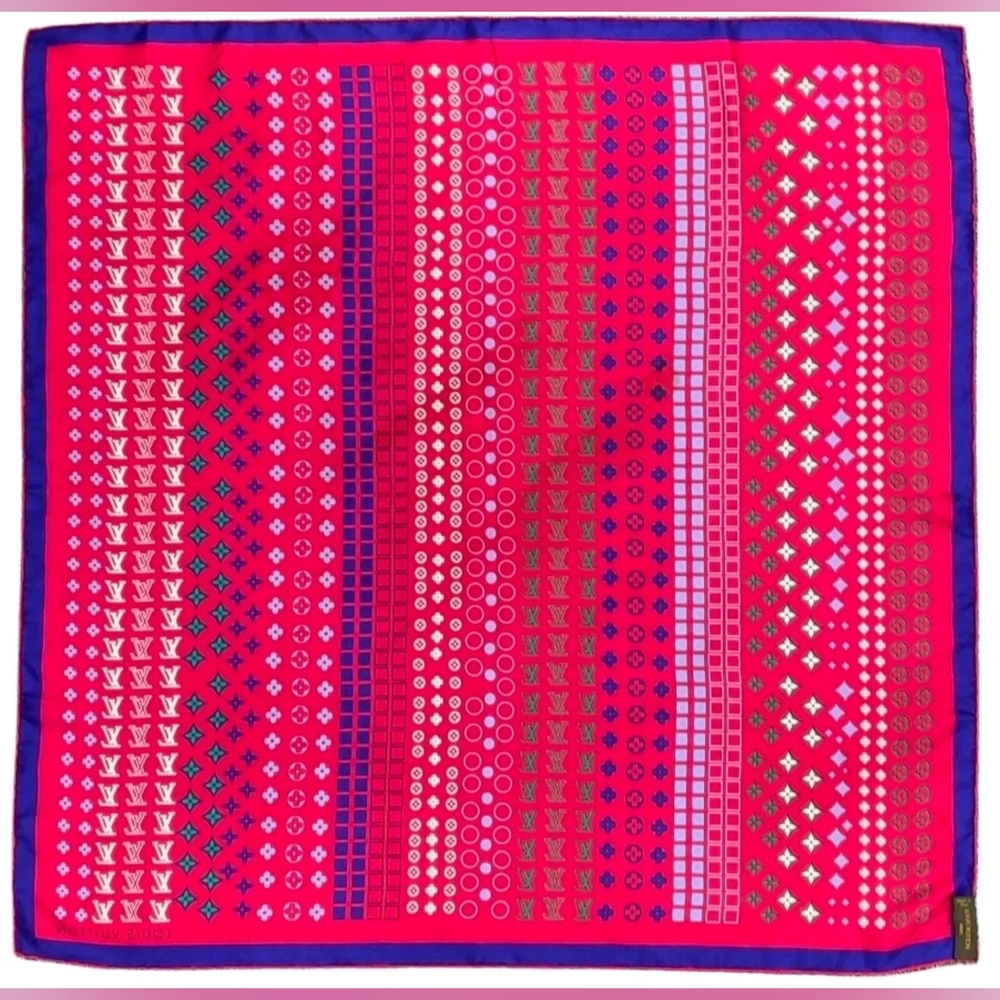 Auth Louis Vuitton Monogram red multicolor Silk Scarf W/Box - Picture 5 of 16